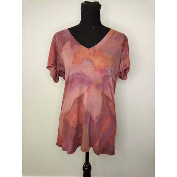 twenty-one Red Orange V-Neck Bleach Washed Short Sleeve Tee Size Large - Picture 1 of 6